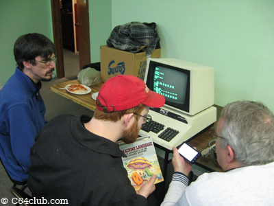 Ryan, Gordon and Les discussing programming on the PET 4032 - Commodore Computer Club