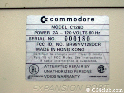 Commodore 128DCR Computer serial number 000180